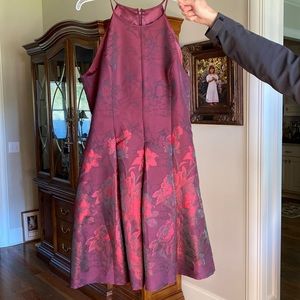 WHBM Burgundy and Red Floral Midi Dress